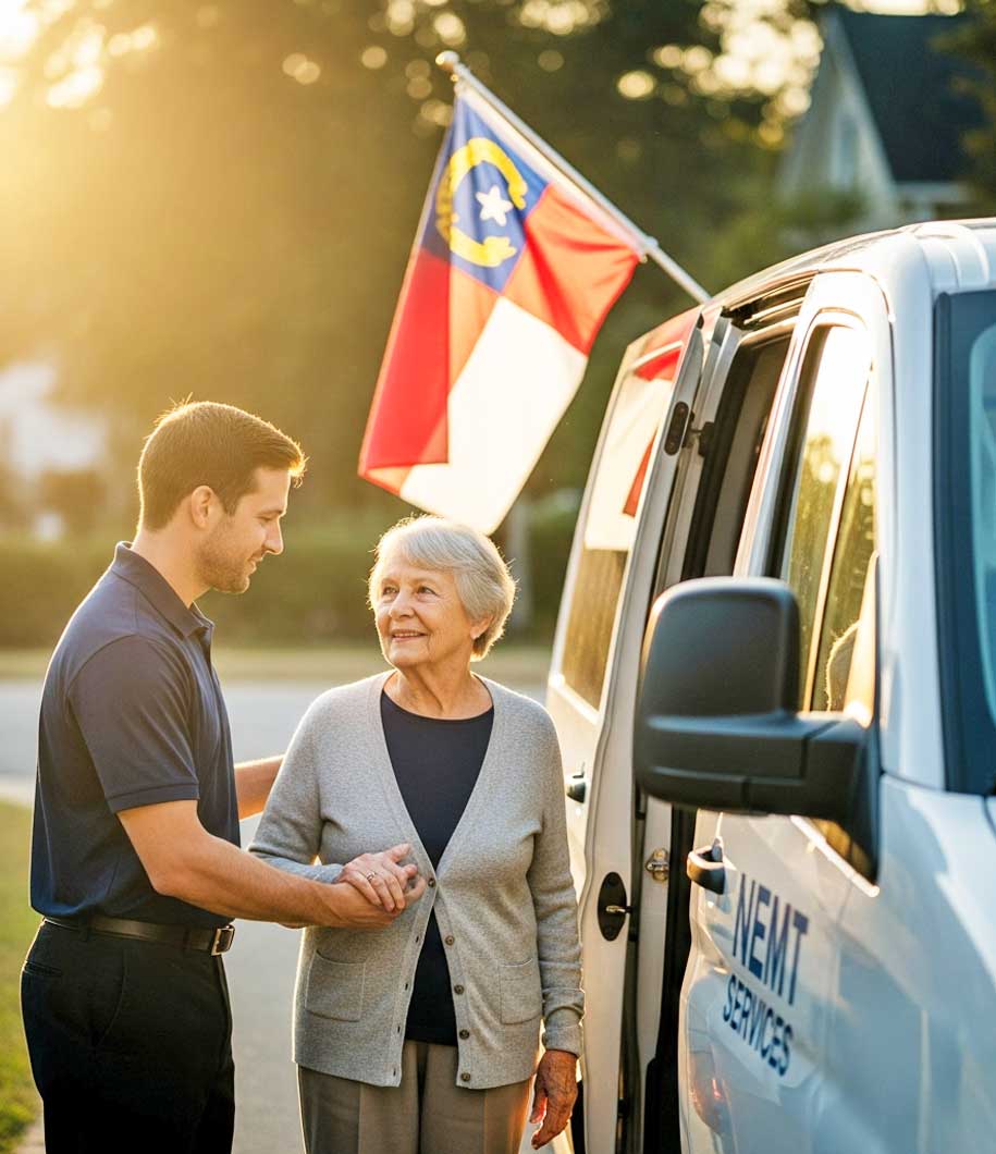A man in a wheelchair getting into a Non-Emergency Medical Transport in North Carolina